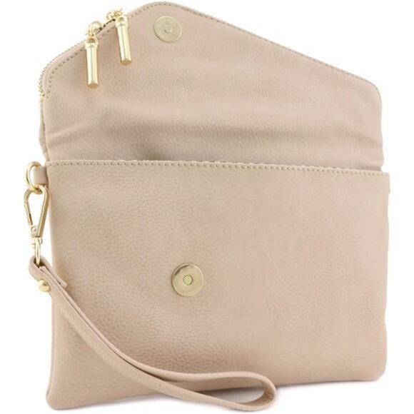 Envelope Wristlet Clutch Crossbody Bag with Chain Strap (Nude) One Size - Picture 3 of 8